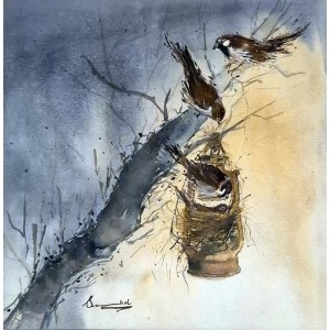 Sumbel Sajid, 14 x 14 inch,  Watercolor on Paper, Cityscape Painting, AC-SUSJ-007
